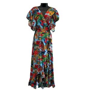 New ELF made by hand, Carmen Wrap Tropical Maxi Dress XL